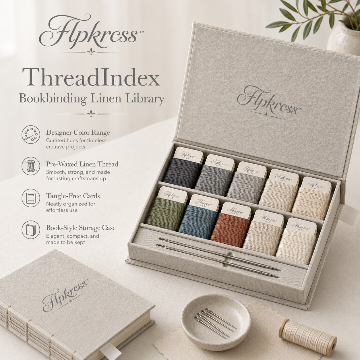 Flpkrcss™ ThreadIndex Bookbinding Linen Library