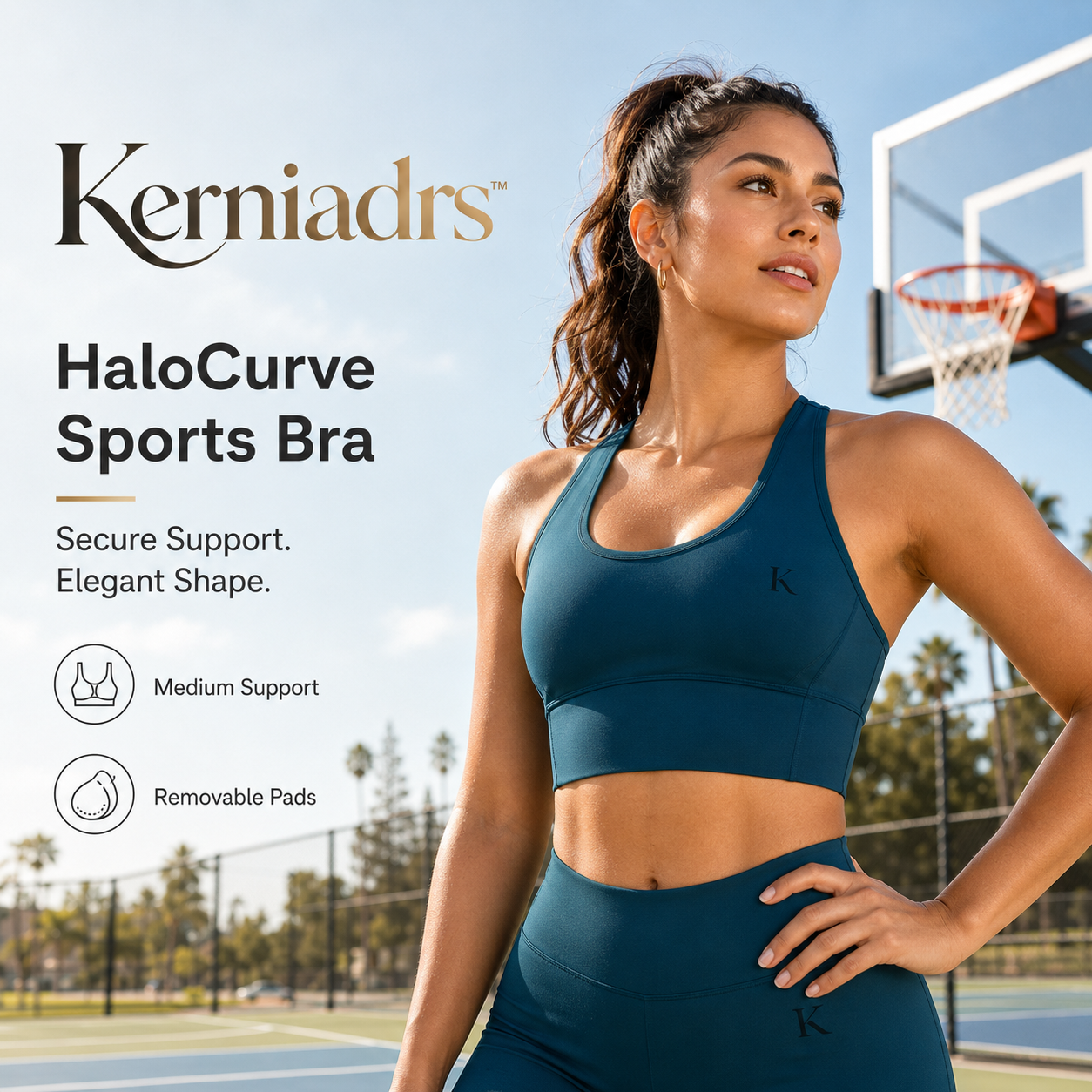 Kerniadrs™ Women’s HaloCurve Longline Sports Bra | Women’s Medium-Support Sports Bra, Padded Yoga Crop Top, Strappy Workout Bra
