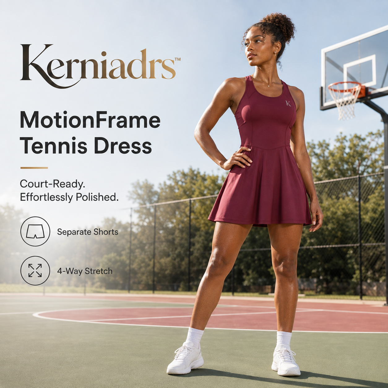 Kerniadrs™ Women’s MotionFrame Performance Tennis Dress | Women’s Athletic Mini Dress, Built-In Shorts, Tennis and Pickleball Workout Dress