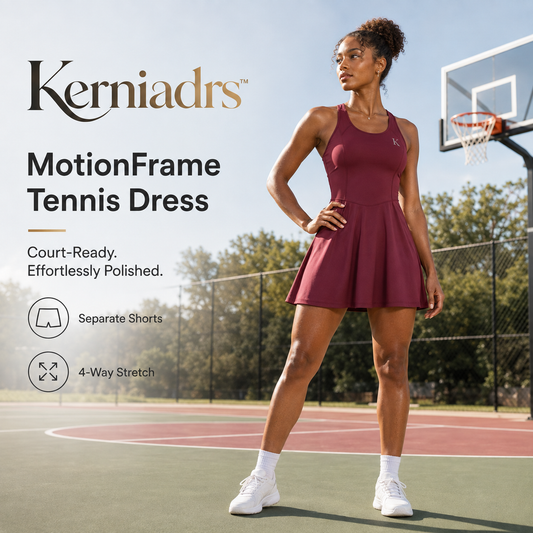 Kerniadrs™ Women’s MotionFrame Performance Tennis Dress | Women’s Athletic Mini Dress, Built-In Shorts, Tennis and Pickleball Workout Dress