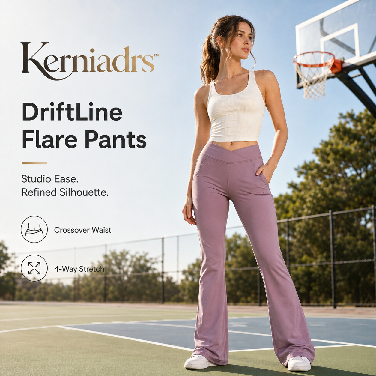 Kerniadrs™ Women’s DriftLine Crossover Flare Pants | Women’s High-Waisted Flared Yoga Pants, Crossover Waist Leggings, Studio Workout Trousers