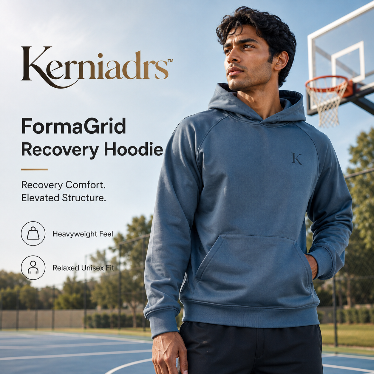 Kerniadrs™ Unisex FormaGrid Premium Recovery Hoodie | Unisex Heavyweight Athletic Hoodie, Oversized Gym Sweatshirt, Training and Recovery Pullover